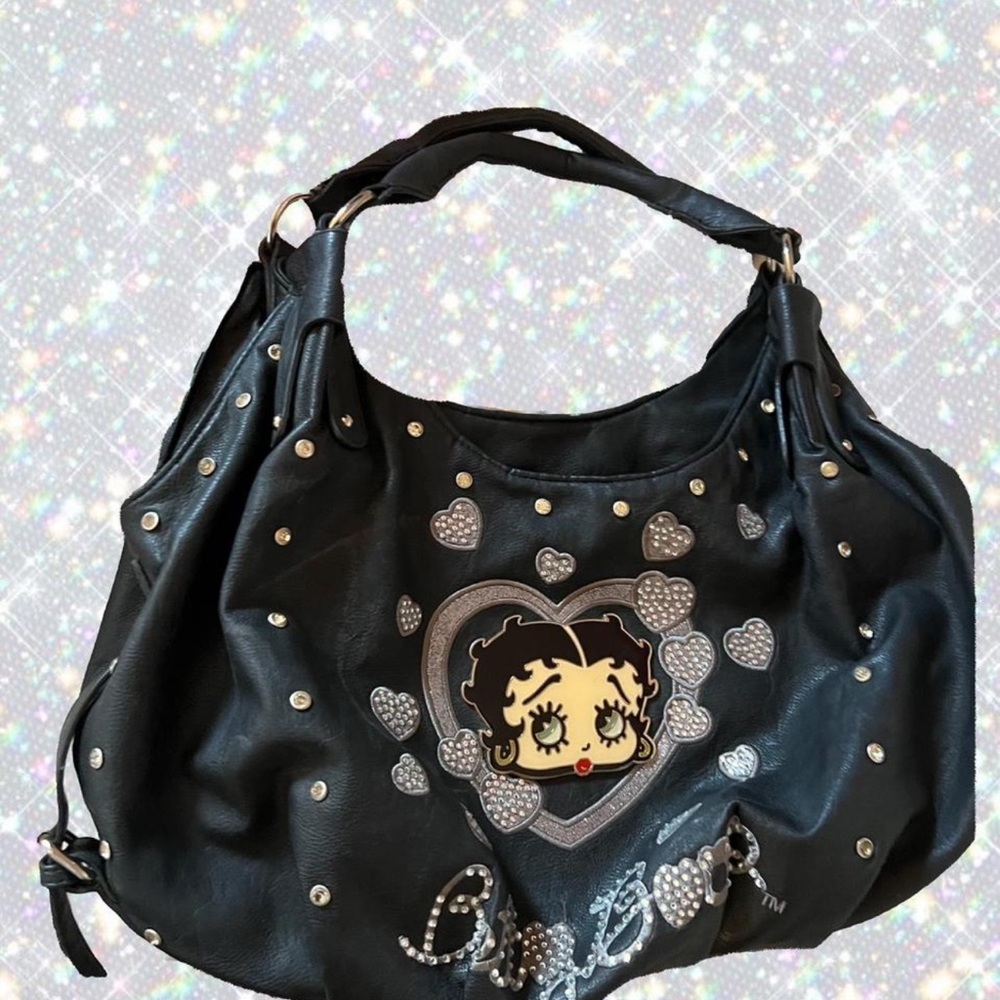 2000s Betty Boop Black Shoulder Bag with Heart Accents